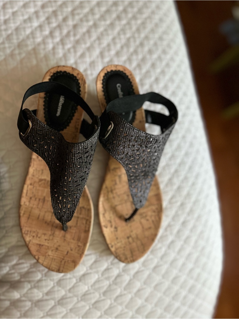Croft & Barrow Black Cork Wedge Sandals with Elastic Back Size 10 - Picture 4 of 10
